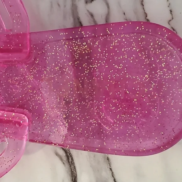 Pink Glitter Jelly Sandals with Flower Accent - Picture 6 of 6